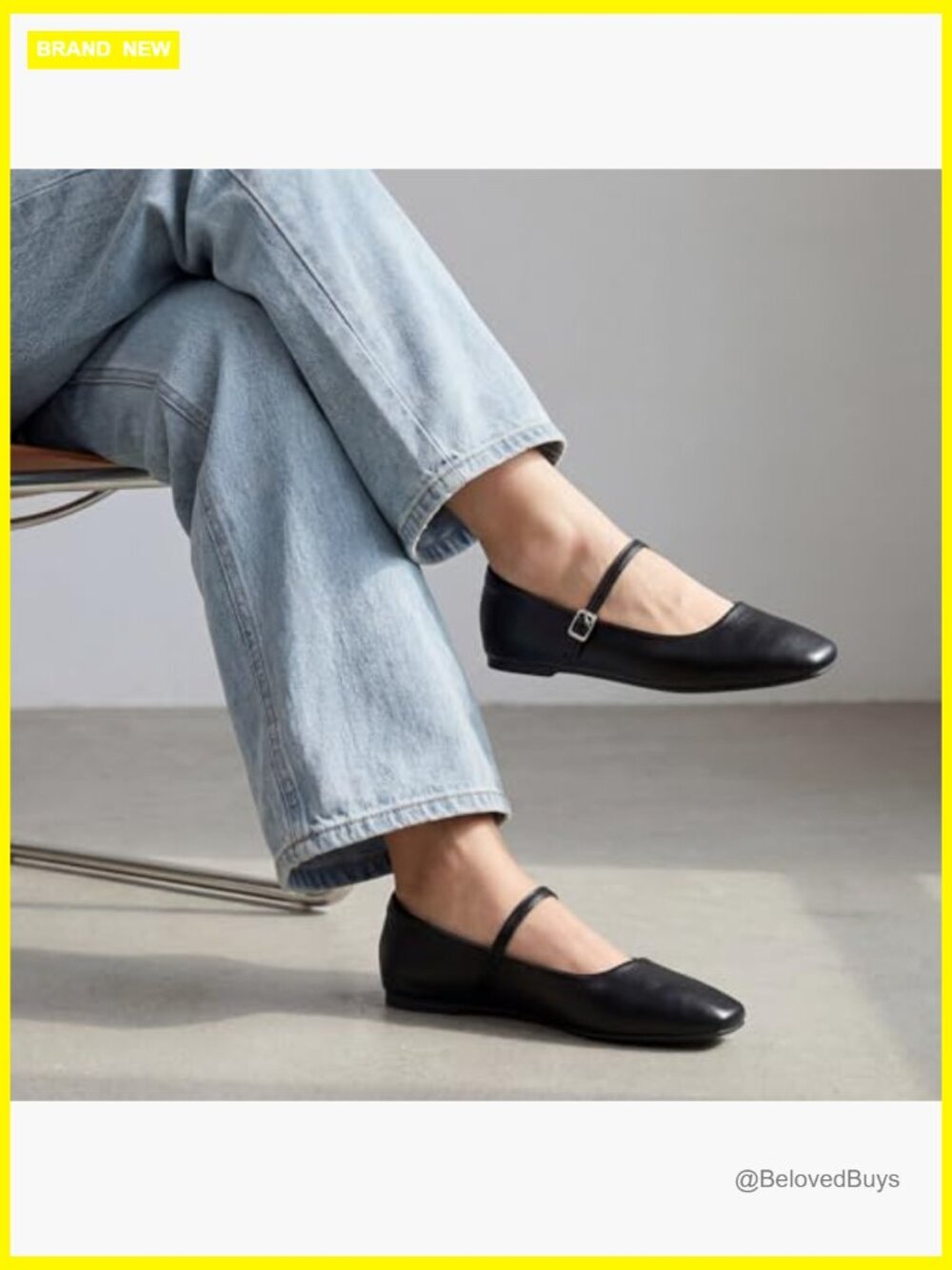 Womens Mary Jane Flats Square Toe Adjustable Buckle Ballet Flats - Picture 2 of 7